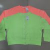 Ladies cotton snap-button cardigans in green and coral