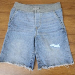 Boys' light-blue stretch denim Bermuda shorts, front view