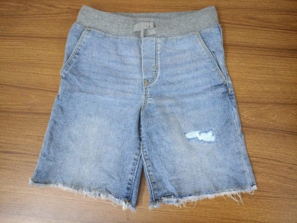Boys' light-blue stretch denim Bermuda shorts, front view